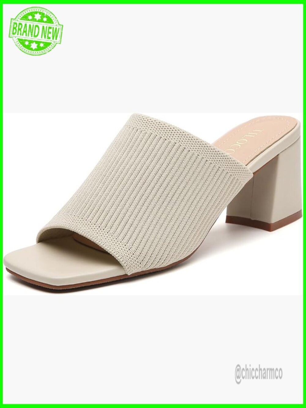 Knit Chunky Block Heel Mules Square Open Toe Slip On Sandals